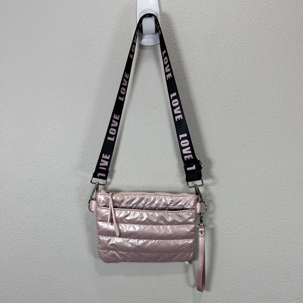 LemonBella‎ small puffer Pink Quilted Crossbody Bag wristlet